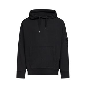 Cp Company Men Black Diagonal Cotton Fleece Lens Hoodie